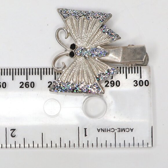 Mini Y2K Butterfly Alligator Clip Silver Tone Glitter Metallic Hair Accessory - Picture 8 of 9